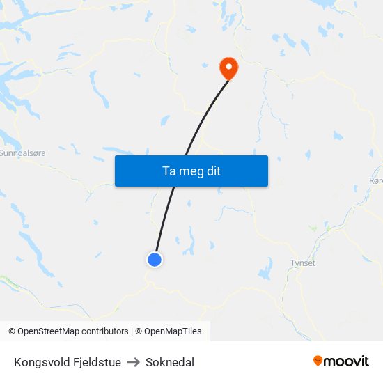 Kongsvold Fjeldstue to Soknedal map