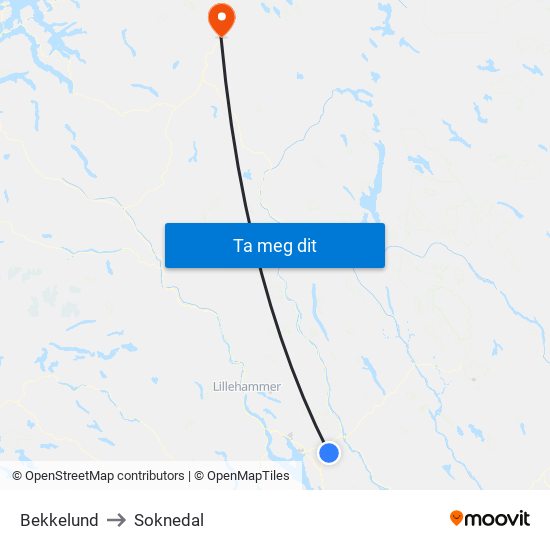 Bekkelund to Soknedal map