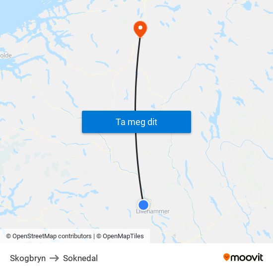 Skogbryn to Soknedal map