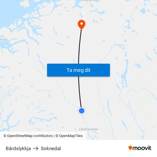 Bårdslykkja to Soknedal map