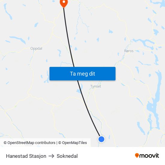 Hanestad Stasjon to Soknedal map