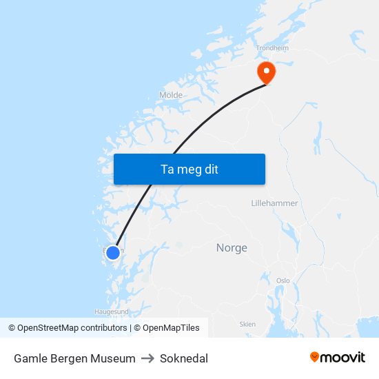 Gamle Bergen Museum to Soknedal map