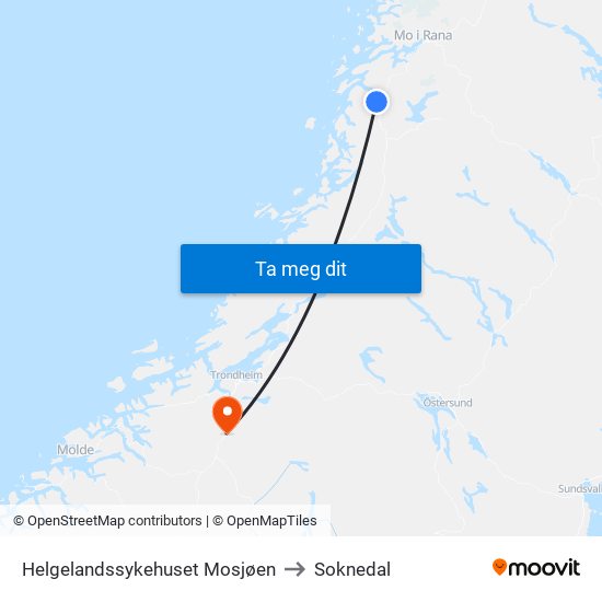Helgelandssykehuset Mosjøen to Soknedal map