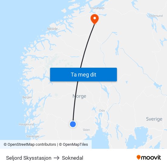 Seljord Skysstasjon to Soknedal map