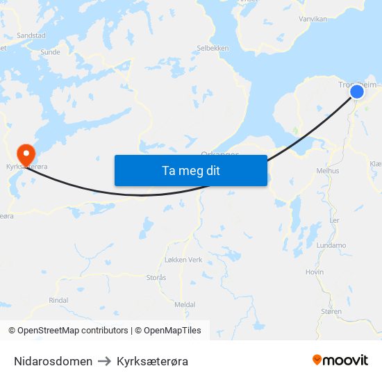 Nidarosdomen to Kyrksæterøra map