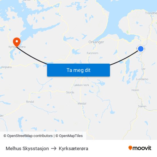 Melhus Skysstasjon to Kyrksæterøra map