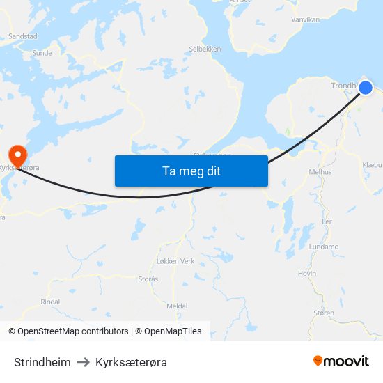 Strindheim to Kyrksæterøra map