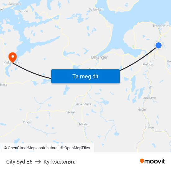 City Syd E6 to Kyrksæterøra map