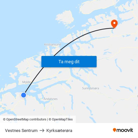 Vestnes Sentrum to Kyrksæterøra map