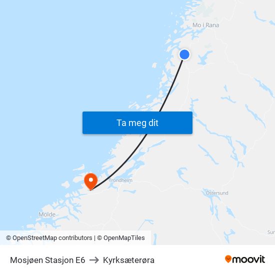 Mosjøen Stasjon E6 to Kyrksæterøra map