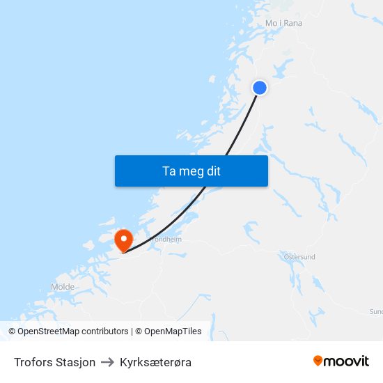 Trofors Stasjon to Kyrksæterøra map