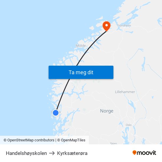 Handelshøyskolen to Kyrksæterøra map