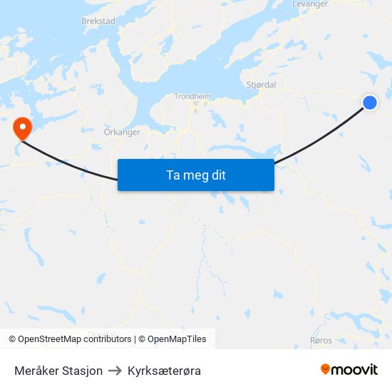 Meråker Stasjon to Kyrksæterøra map