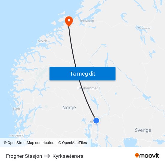 Frogner Stasjon to Kyrksæterøra map