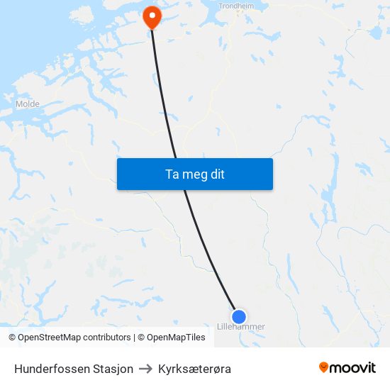 Hunderfossen Stasjon to Kyrksæterøra map