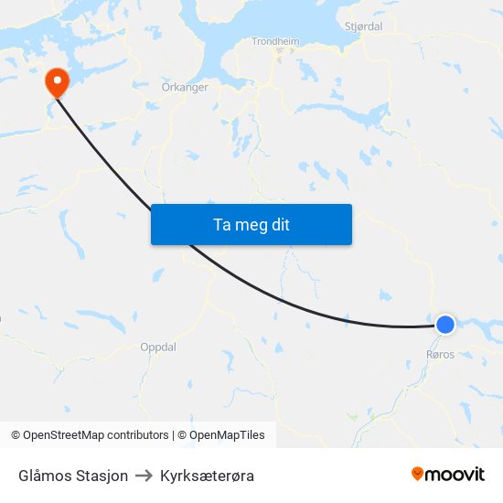 Glåmos Stasjon to Kyrksæterøra map