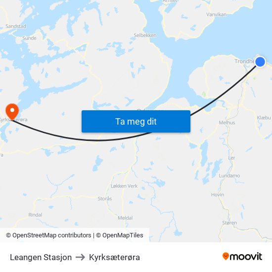 Leangen Stasjon to Kyrksæterøra map