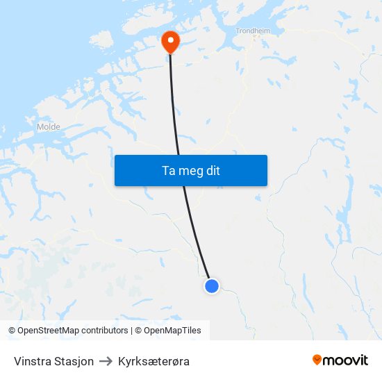 Vinstra Stasjon to Kyrksæterøra map