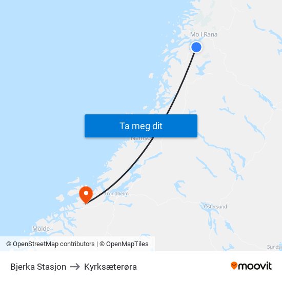 Bjerka Stasjon to Kyrksæterøra map