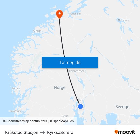 Kråkstad Stasjon to Kyrksæterøra map