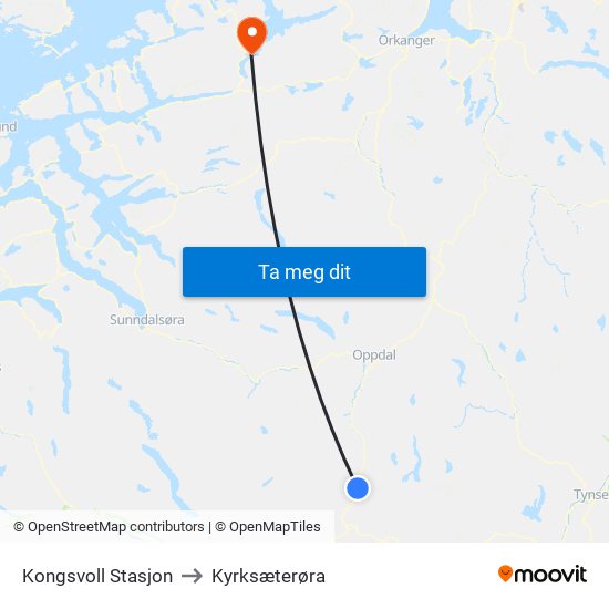Kongsvoll Stasjon to Kyrksæterøra map