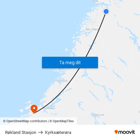 Røkland Stasjon to Kyrksæterøra map