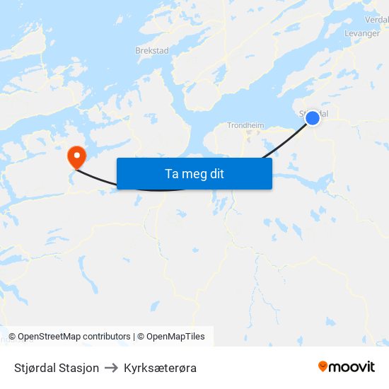 Stjørdal Stasjon to Kyrksæterøra map