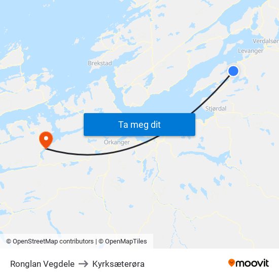 Ronglan Vegdele to Kyrksæterøra map