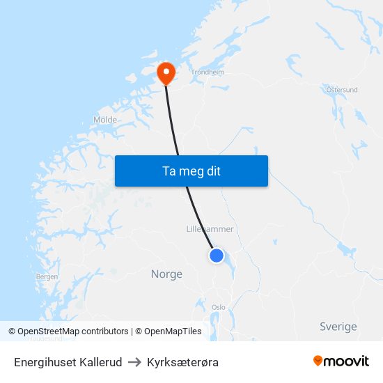 Energihuset Kallerud to Kyrksæterøra map