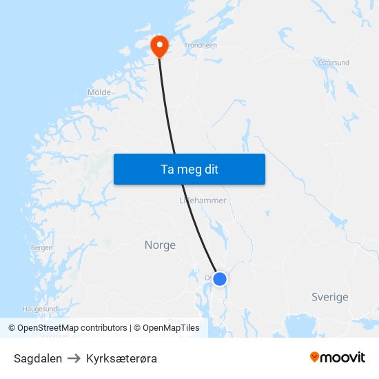 Sagdalen to Kyrksæterøra map