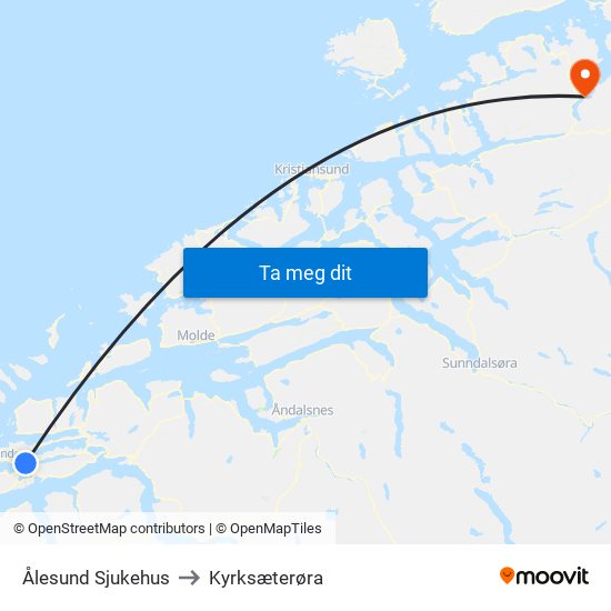 Ålesund Sjukehus to Kyrksæterøra map