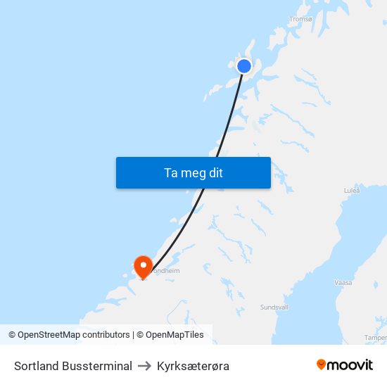 Sortland Bussterminal to Kyrksæterøra map