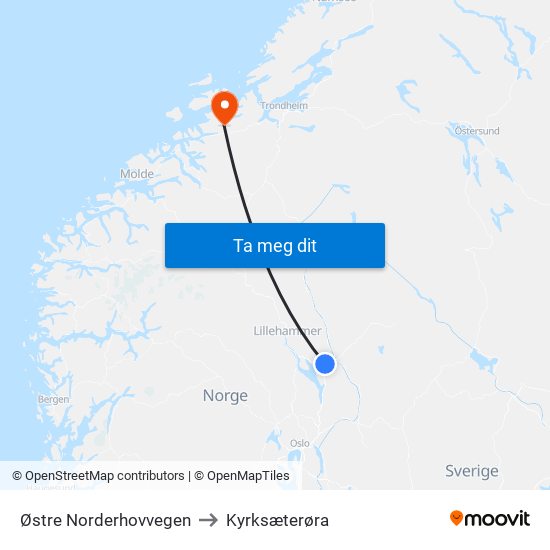 Østre Norderhovvegen to Kyrksæterøra map