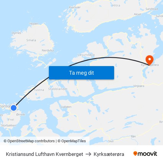 Kristiansund Lufthavn Kvernberget to Kyrksæterøra map