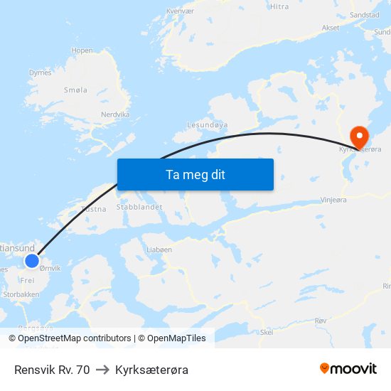 Rensvik Rv. 70 to Kyrksæterøra map