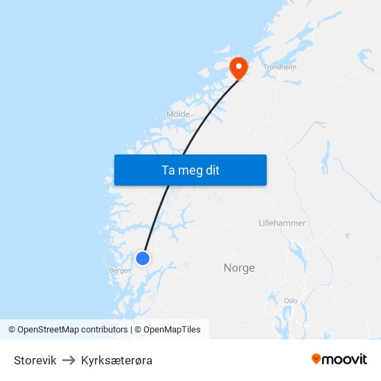 Storevik to Kyrksæterøra map