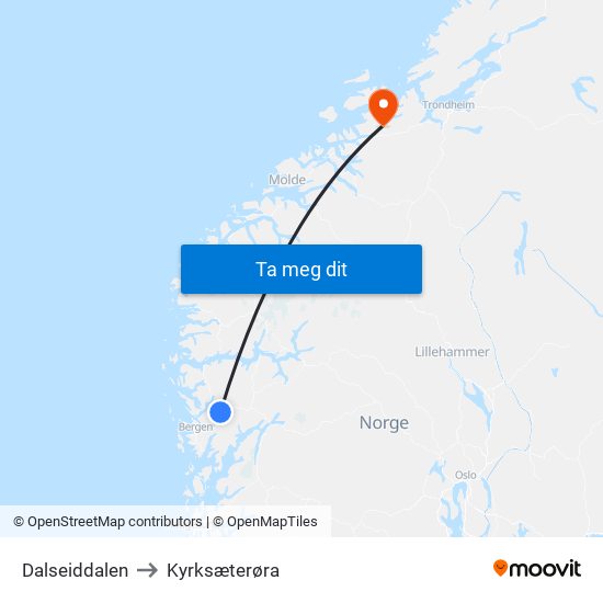 Dalseiddalen to Kyrksæterøra map