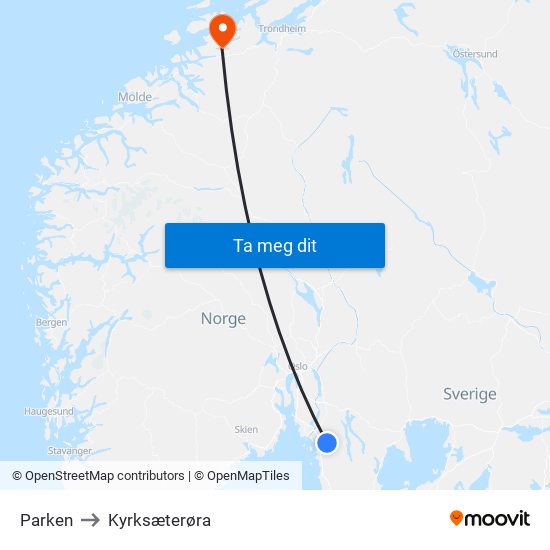 Parken to Kyrksæterøra map