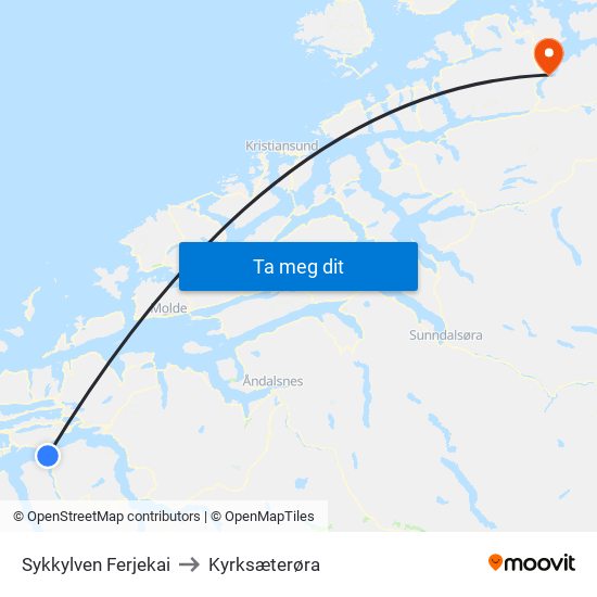 Sykkylven Ferjekai to Kyrksæterøra map