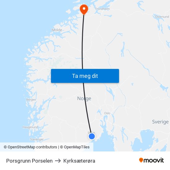 Porsgrunn Porselen to Kyrksæterøra map