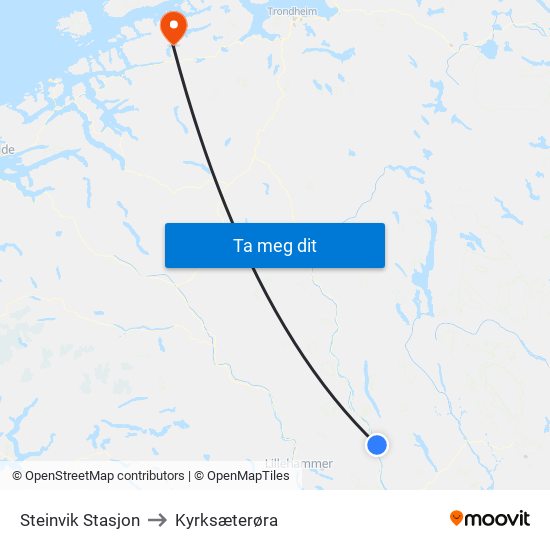 Steinvik Stasjon to Kyrksæterøra map