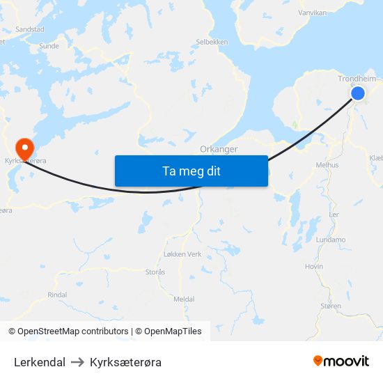 Lerkendal to Kyrksæterøra map