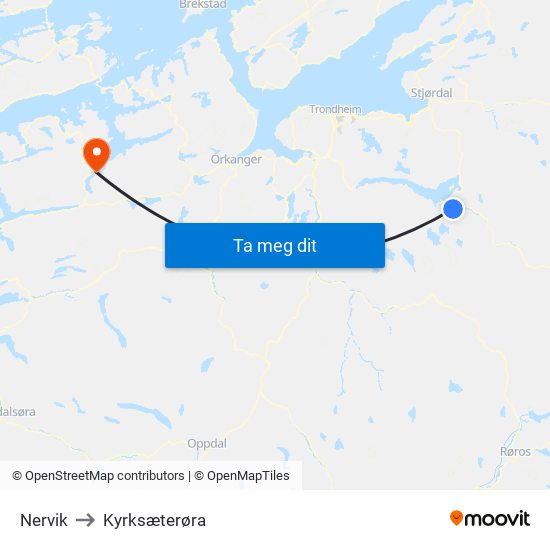 Nervik to Kyrksæterøra map