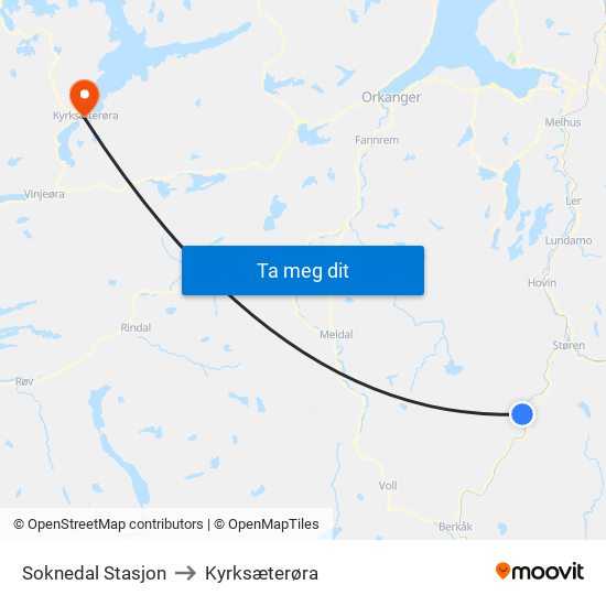 Soknedal Stasjon to Kyrksæterøra map