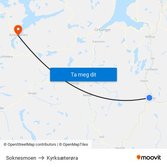 Soknesmoen to Kyrksæterøra map