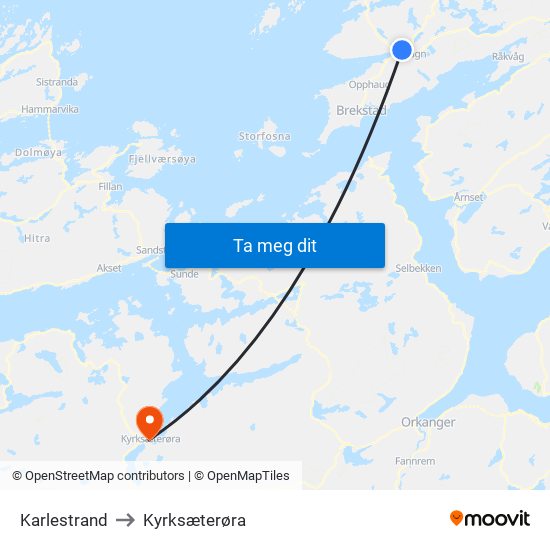 Karlestrand to Kyrksæterøra map