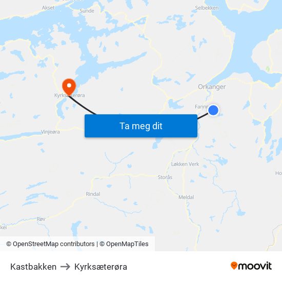 Kastbakken to Kyrksæterøra map