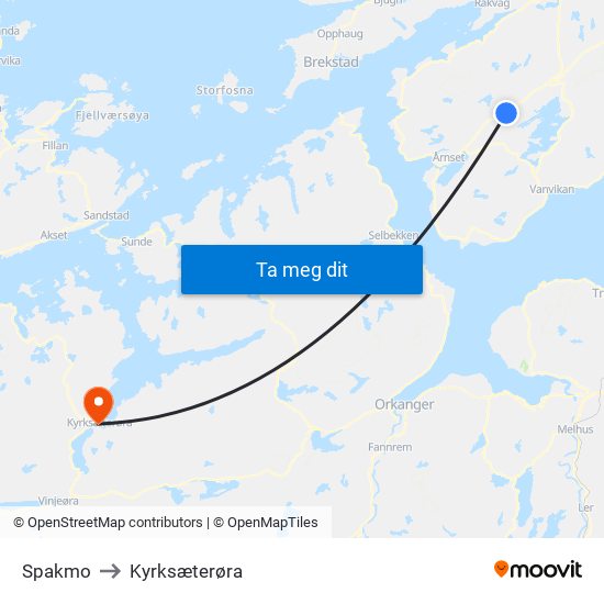 Spakmo to Kyrksæterøra map