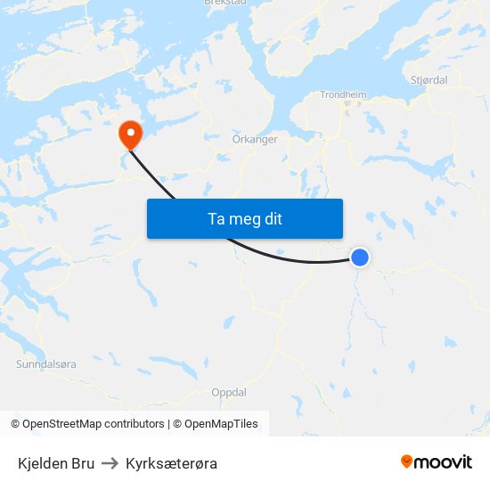 Kjelden Bru to Kyrksæterøra map