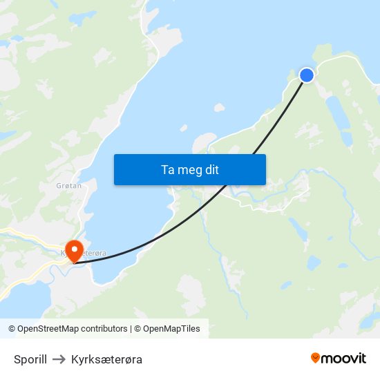 Sporill to Kyrksæterøra map